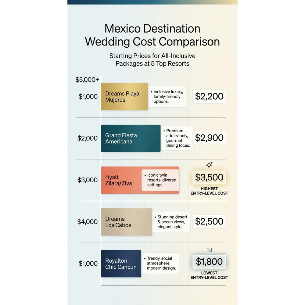 A bar graph comparing the starting prices of the wedding packages in Mexico.