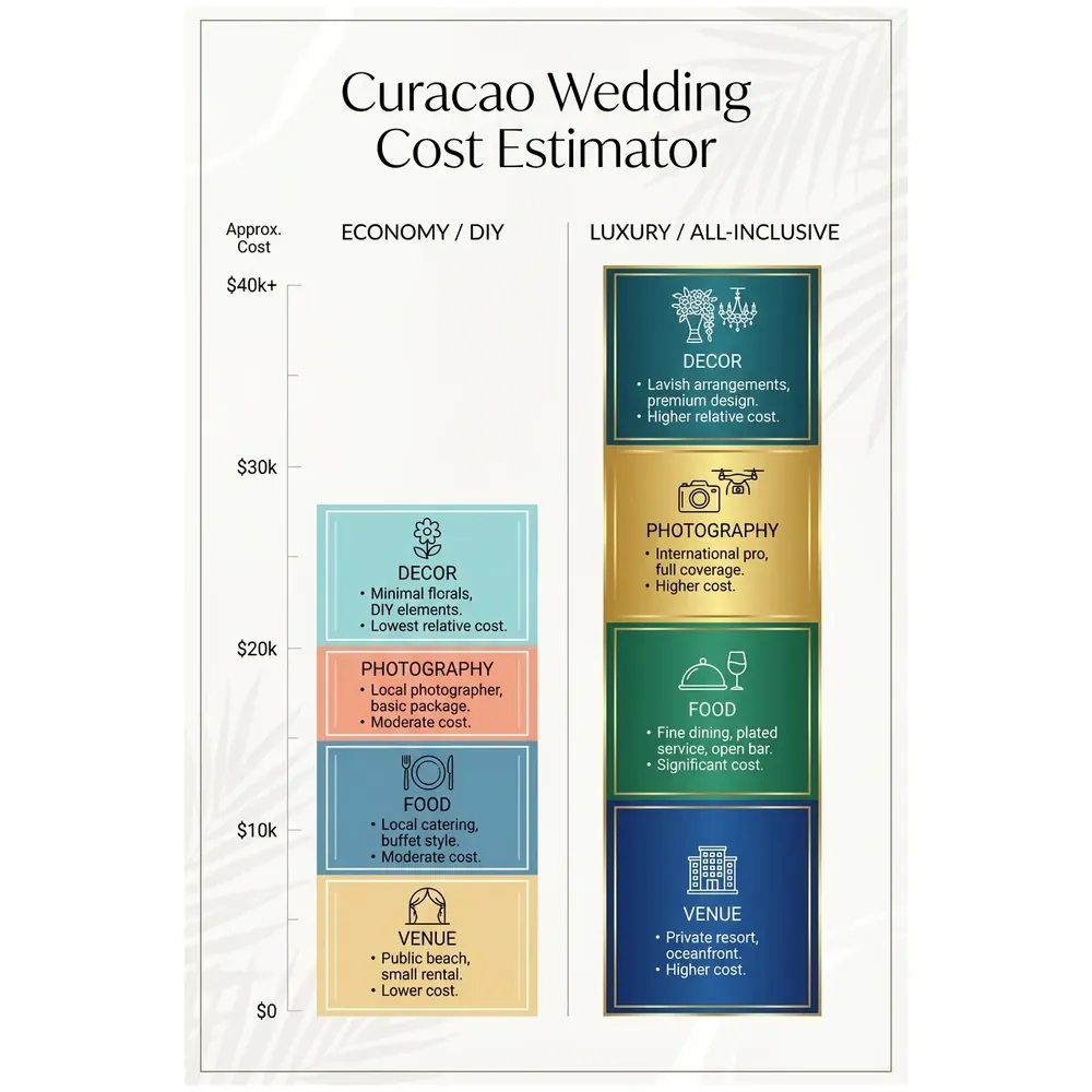Curacao Wedding Packages – Best 2025 Deals | Expert Guide – Curacao Wedding Cost Estimator infographic for luxury destination wedding and travel planning. Key details: ![Featured image](/_images/curacao-wedding-packages-featured.webp). Visual focus: A bar graph comparing the estimated costs of an economy/DIY wedding.