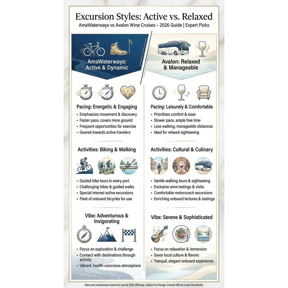 AmaWaterways vs Avalon Wine Cruises – 2026 Guide | Expert Picks – Excursion Styles: Active vs. Relaxed infographic for luxury cruise planning. Key details: ![Featured image](/_images/amawaterways-vs-avalon-for-wine-cruises-featured.webp). Visual focus: Visually contrast AmaWaterways' active walking and biking excursions.