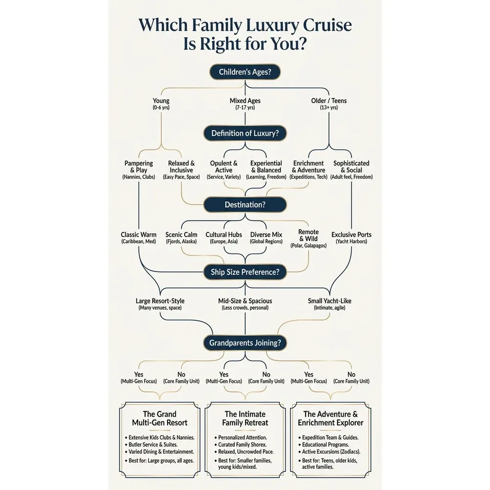 Top 3 Family Luxury Cruises – Which Family Luxury Cruise Is Right for You? infographic for luxury cruise planning. Key details: ![Featured image](/_images/top-3-family-luxury-cruises-featured.webp). Visual focus: A flowchart or decision tree that guides users to the best cruise.