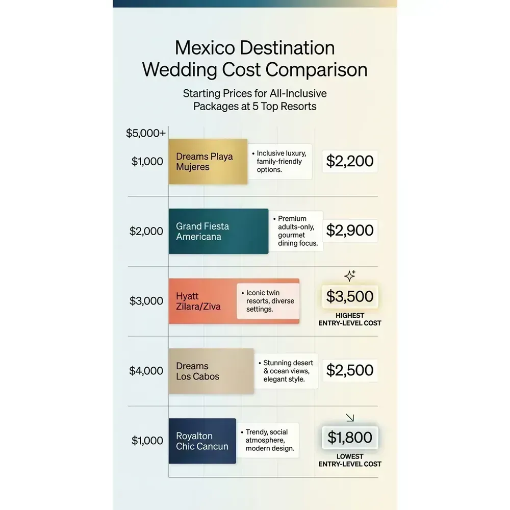 A bar graph comparing the starting prices of the wedding packages in Mexico.