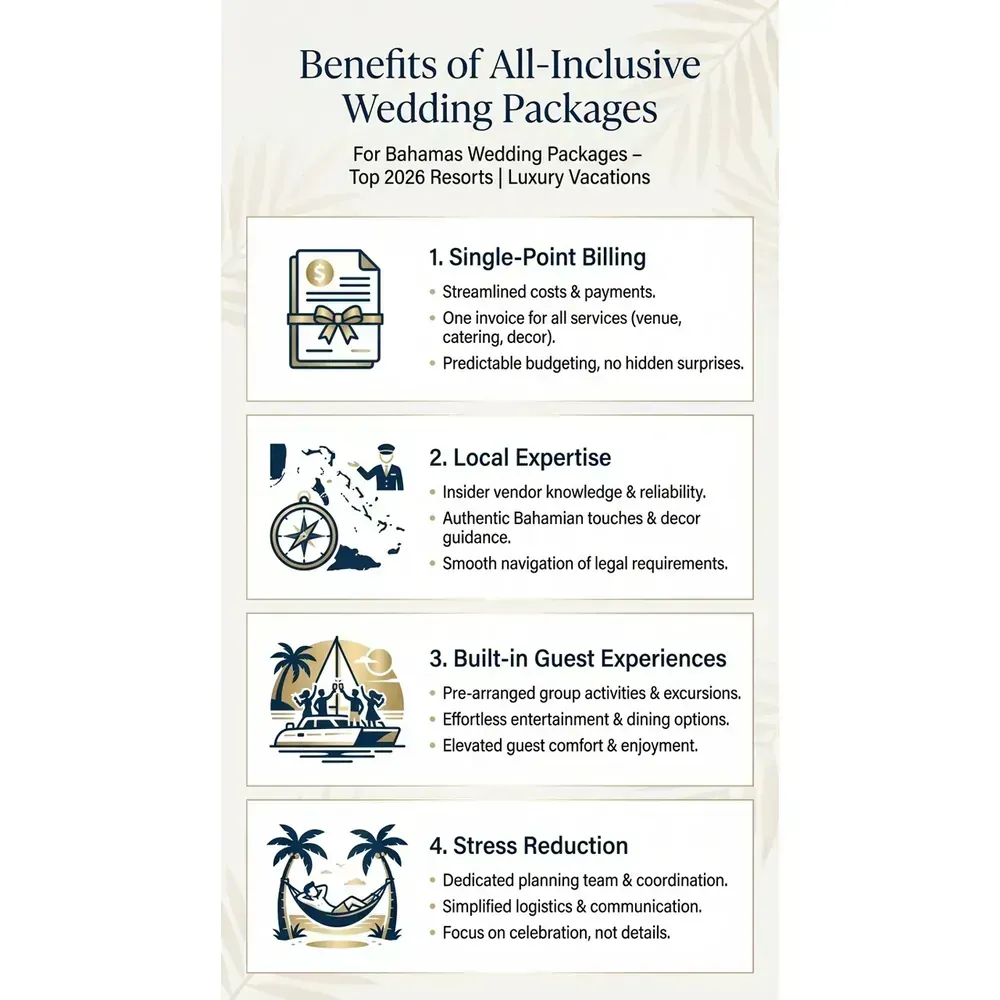 Bahamas Wedding Packages – Top 2026 Resorts | Luxury Vacations – Benefits of All-Inclusive Wedding Packages overview. Bahamas Wedding Packages – Top 2026 Resorts | Luxury Vacations – Benefits of All-Inclusive Wedding Packages infographic for luxury destination wedding and travel planning. Key details: Featured image. Visual focus: A visual list using icons and short descriptions to showcase the.