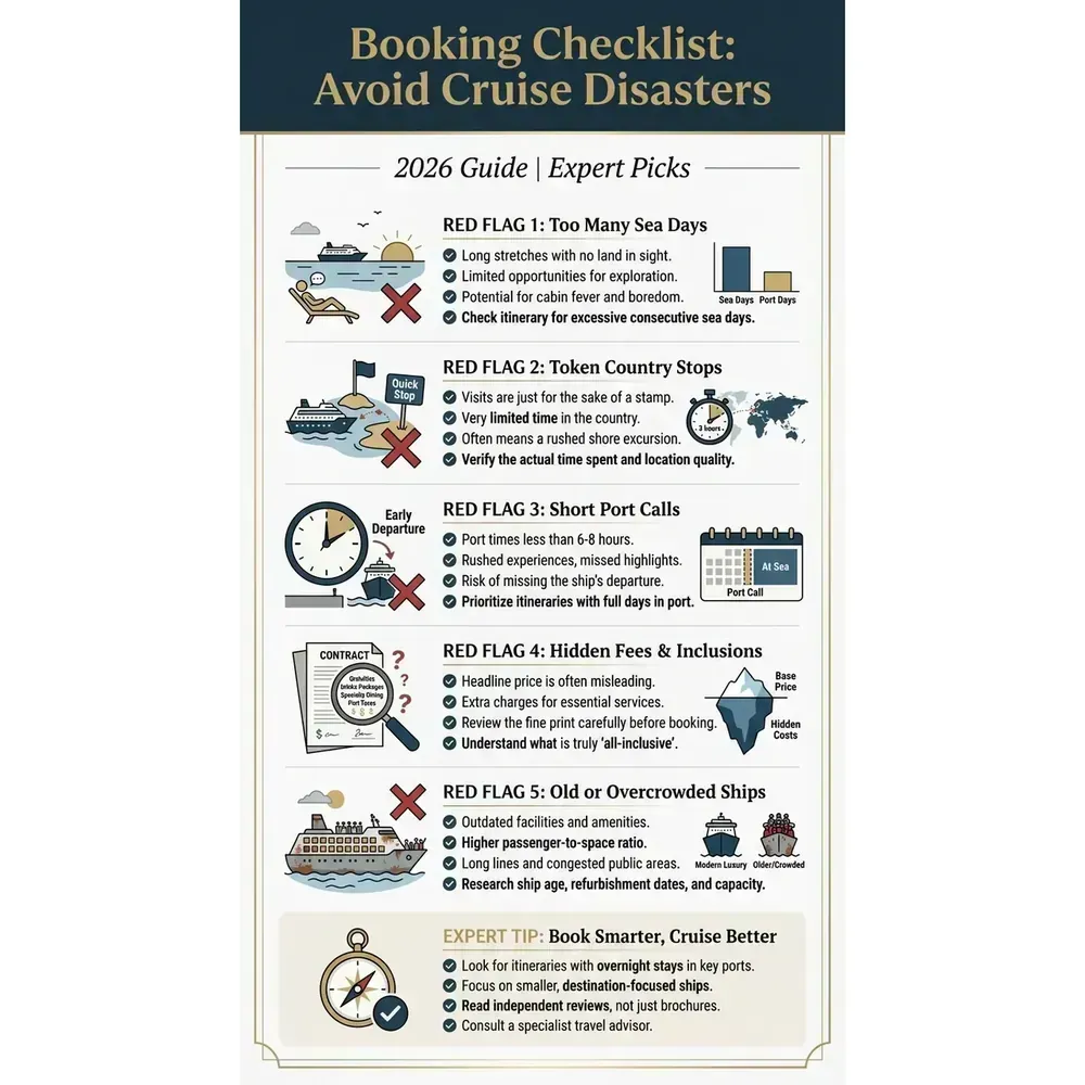 Best Greece and Croatia Cruises – 2026 Guide | Expert Picks – Booking Checklist: Avoid Cruise Disasters overview. Best Greece and Croatia Cruises – 2026 Guide | Expert Picks – Booking Checklist: Avoid Cruise Disasters infographic for luxury cruise planning. Key details: The best Greece and Croatia cruises in 2026-2027 are the itineraries that actually give. Visual focus: A checklist-style infographic outlining key red flags and mistakes to.