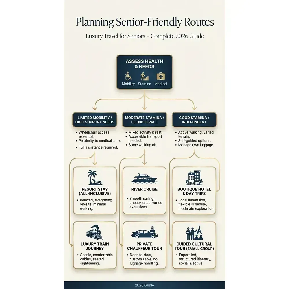 Luxury Travel for. Visual focus: Illustrates how to choose a destination based on health.